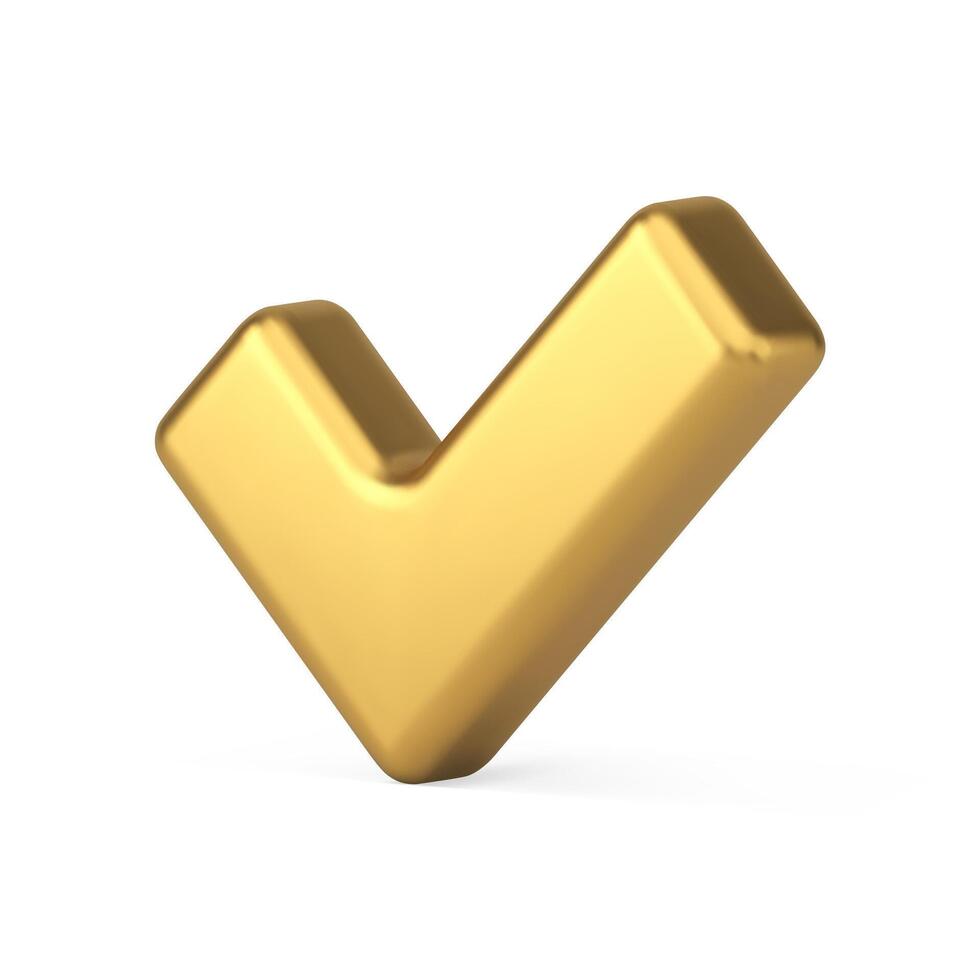 Prêmio metálico dourado diagonal marca de verificação feito Está bem Boa confirme crachá realista 3d ícone vetor