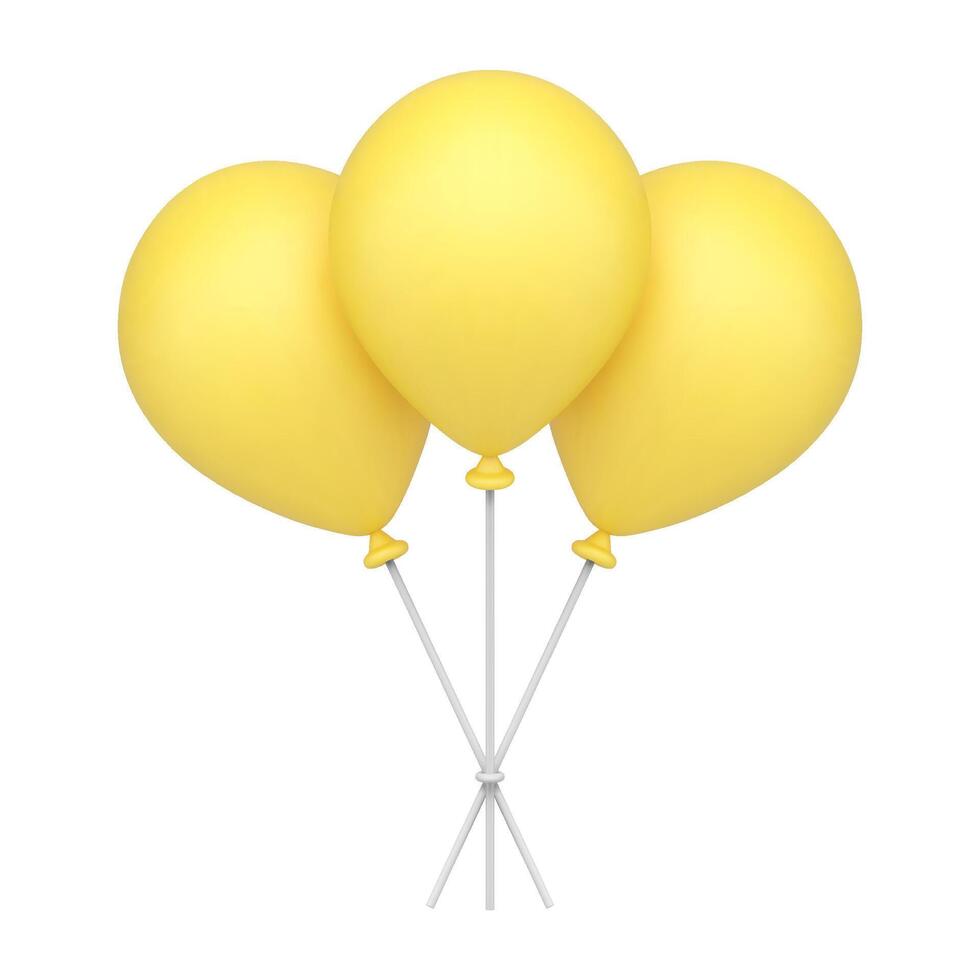 amontoar amarelo lustroso hélio balão em plástico bastão realista 3d ícone ilustração vetor
