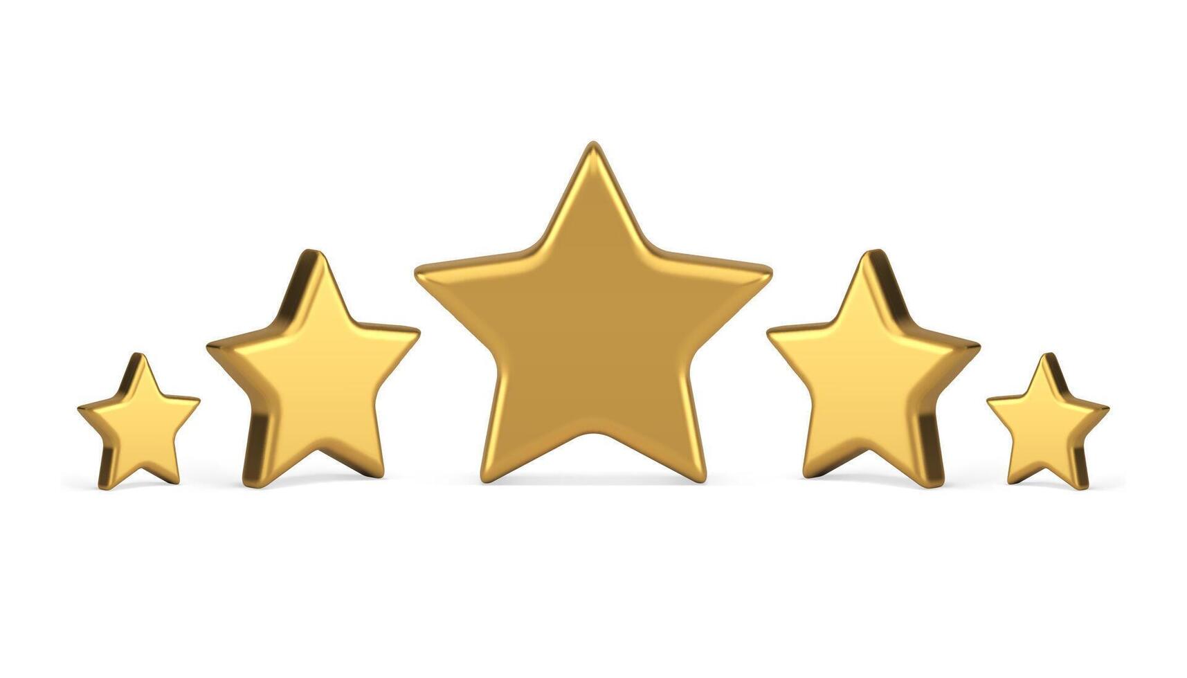cinco dourado estrelas diferente forma Prêmio qualidade Avaliação avaliação crachá realista 3d ícone vetor