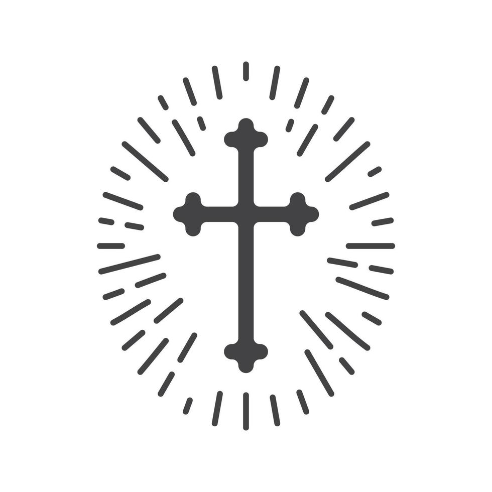 crucifixo cristão com luz ao redor do ícone de glifo. símbolo da silhueta. cruz de páscoa. espaço negativo. ilustração isolada do vetor