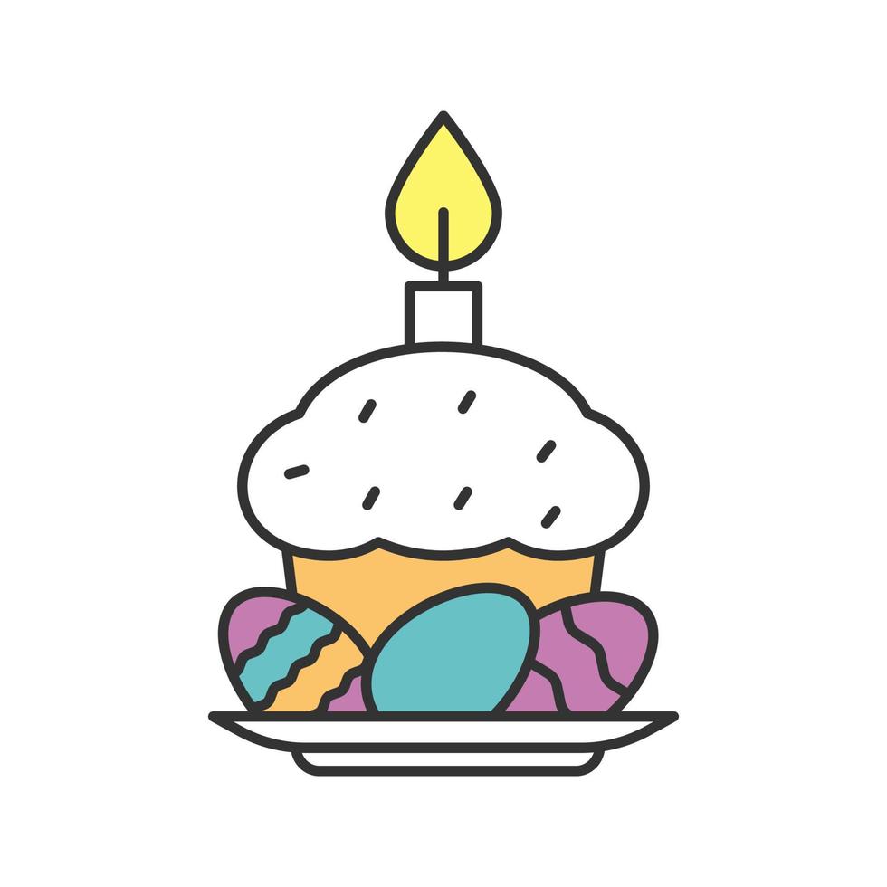 bolo de Páscoa, ovos e ícone de cor de vela. ilustração vetorial isolada vetor