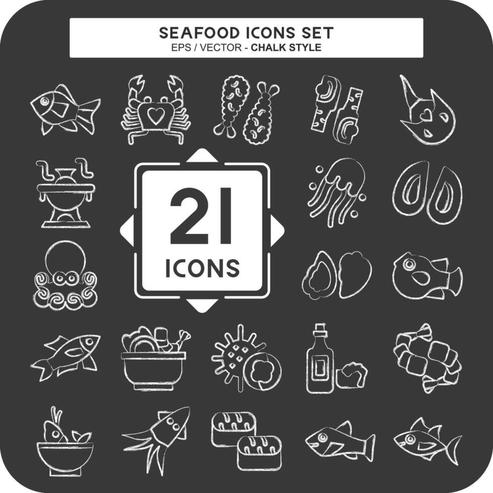 ícone conjunto frutos do mar. relacionado para feriado símbolo. giz estilo. simples Projeto ilustração vetor