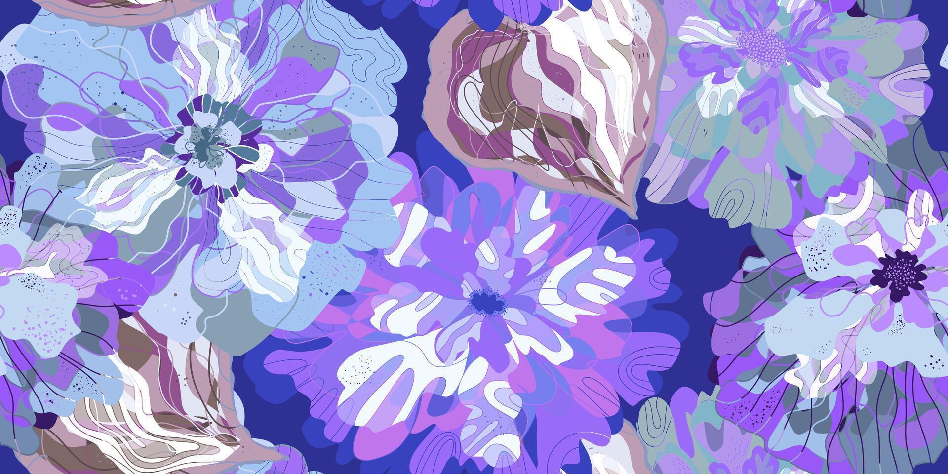 uma roxa e azul floral padronizar em uma Sombrio azul fundo vetor