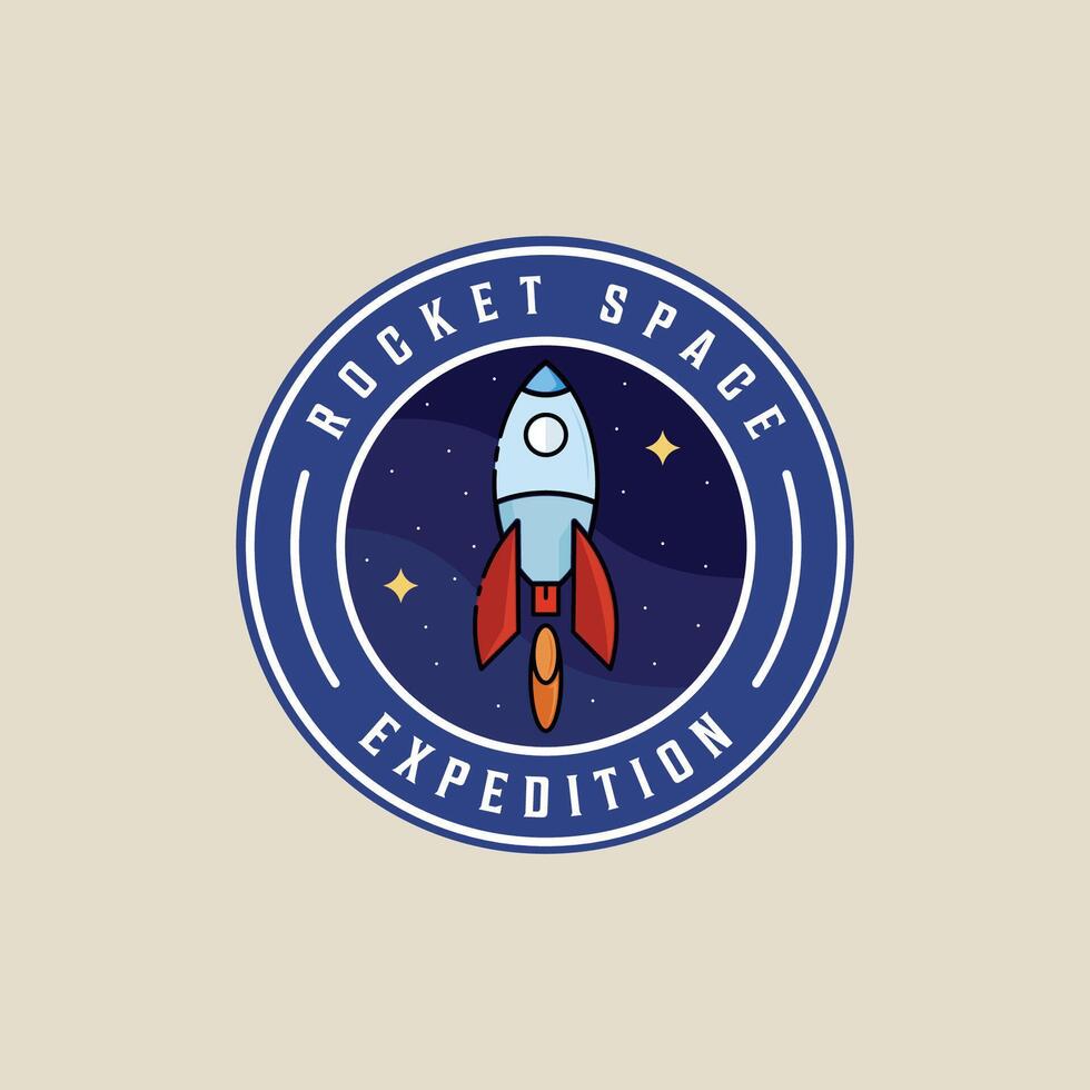 foguete espaço navio emblema logotipo ilustração modelo gráfico Projeto. aeroespacial placa e símbolo para astronomia conceito com círculo crachá tipografia estilo vetor