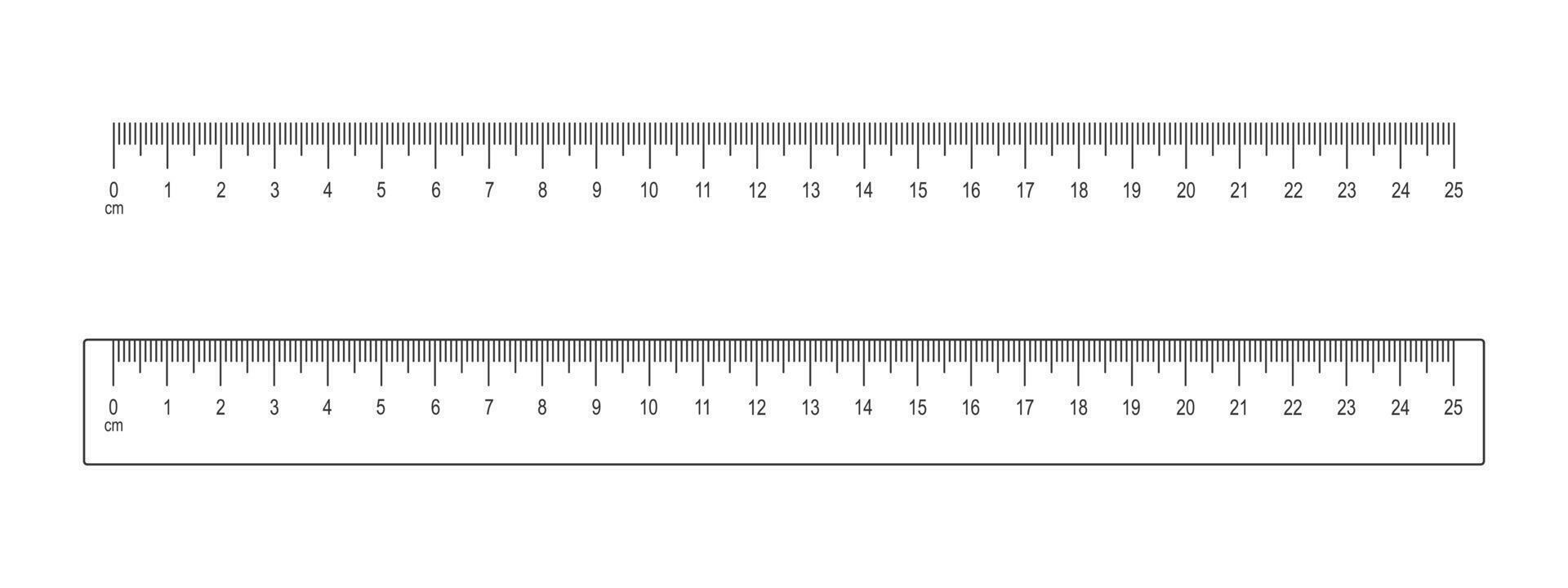 25 cm régua e escala isolado em branco fundo. matemática ou geométrico ferramenta para distância, altura ou comprimento medição com marcação e centímetros números vetor