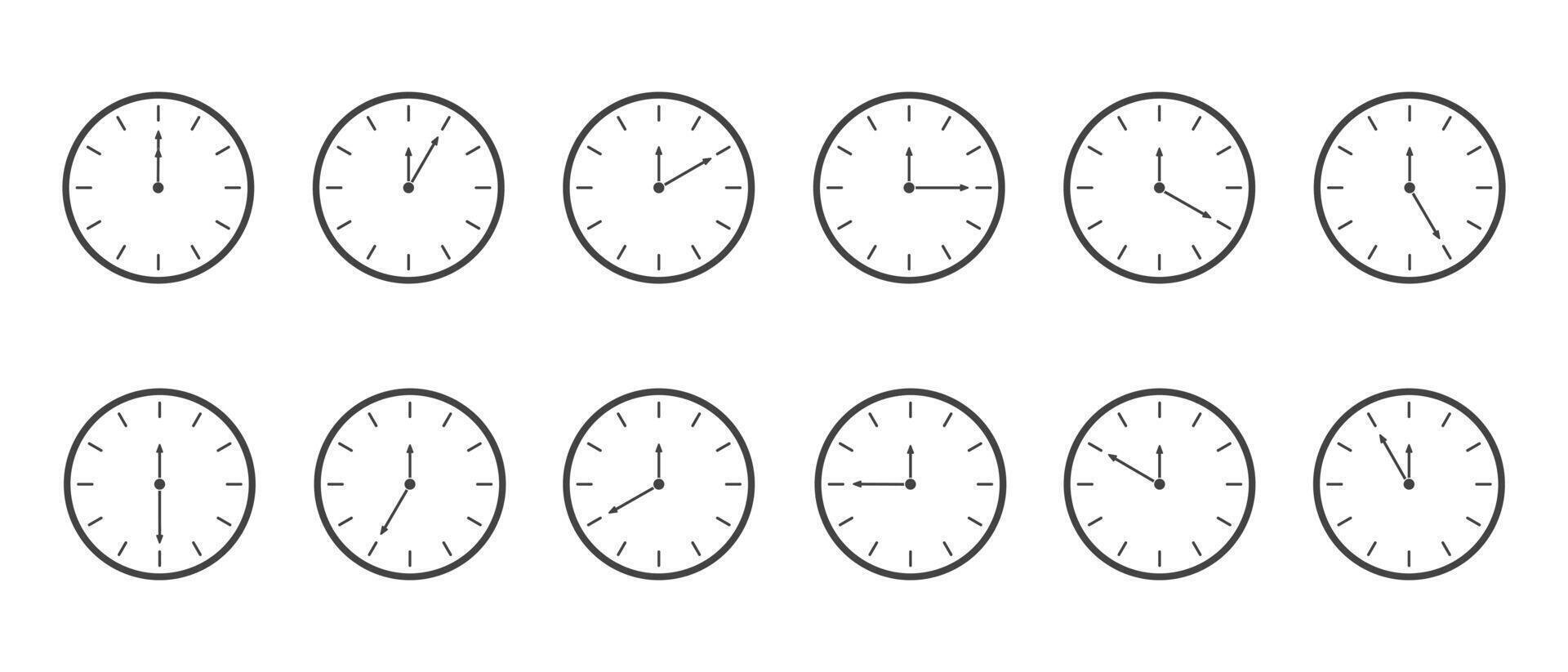 contagem regressiva cronômetro ou cronômetro ícones definir. relógios com diferente minuto Tempo intervalos isolado em branco fundo. infográfico para cozinhando ou esporte jogos vetor