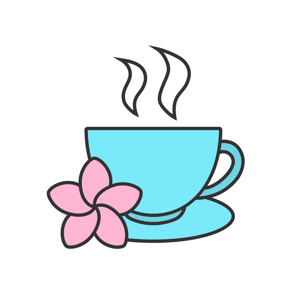 ícone de cor da xícara de chá de ervas. xícara de chá com flor de plumeria. ilustração vetorial isolada vetor