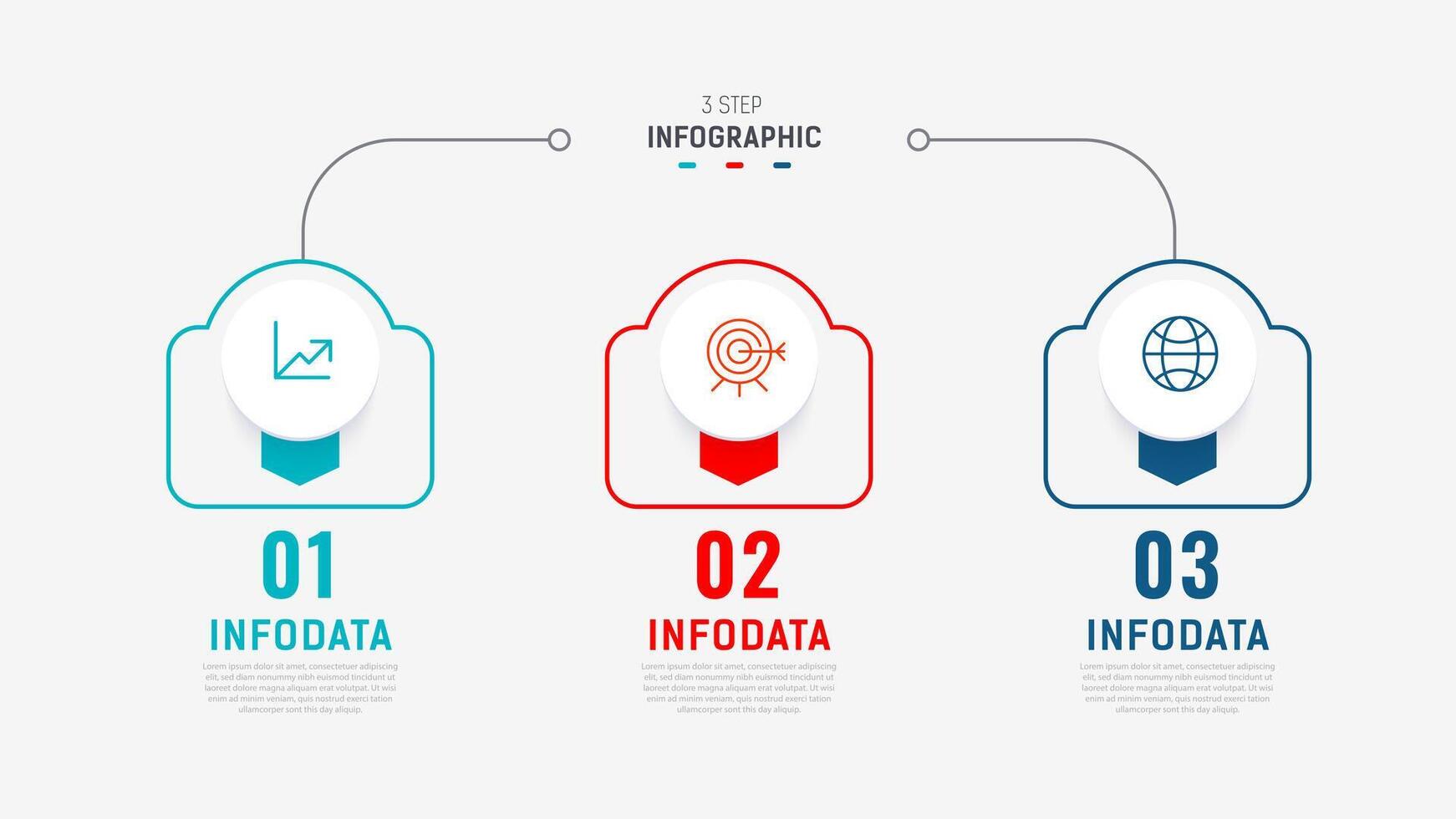 três degrau infográfico rótulo Projeto modelo com linha ícones. processo passos diagrama, apresentações, fluxo de trabalho disposição, bandeira, fluxo gráfico, informação gráfico ilustração. vetor