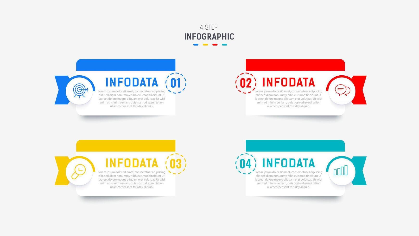 quatro degrau infográfico elemento Projeto modelo para apresentação. processo diagrama e apresentações etapa, fluxo de trabalho disposição, bandeira, fluxo gráfico, informação gráfico ilustração. vetor