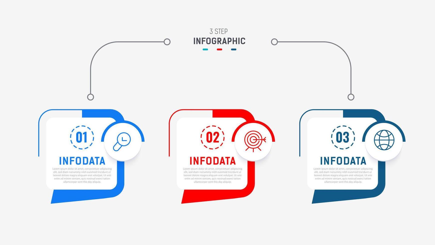 três degrau infográfico rótulo Projeto modelo com linha ícones. processo passos diagrama, apresentações, fluxo de trabalho disposição, bandeira, fluxo gráfico, informação gráfico ilustração. vetor