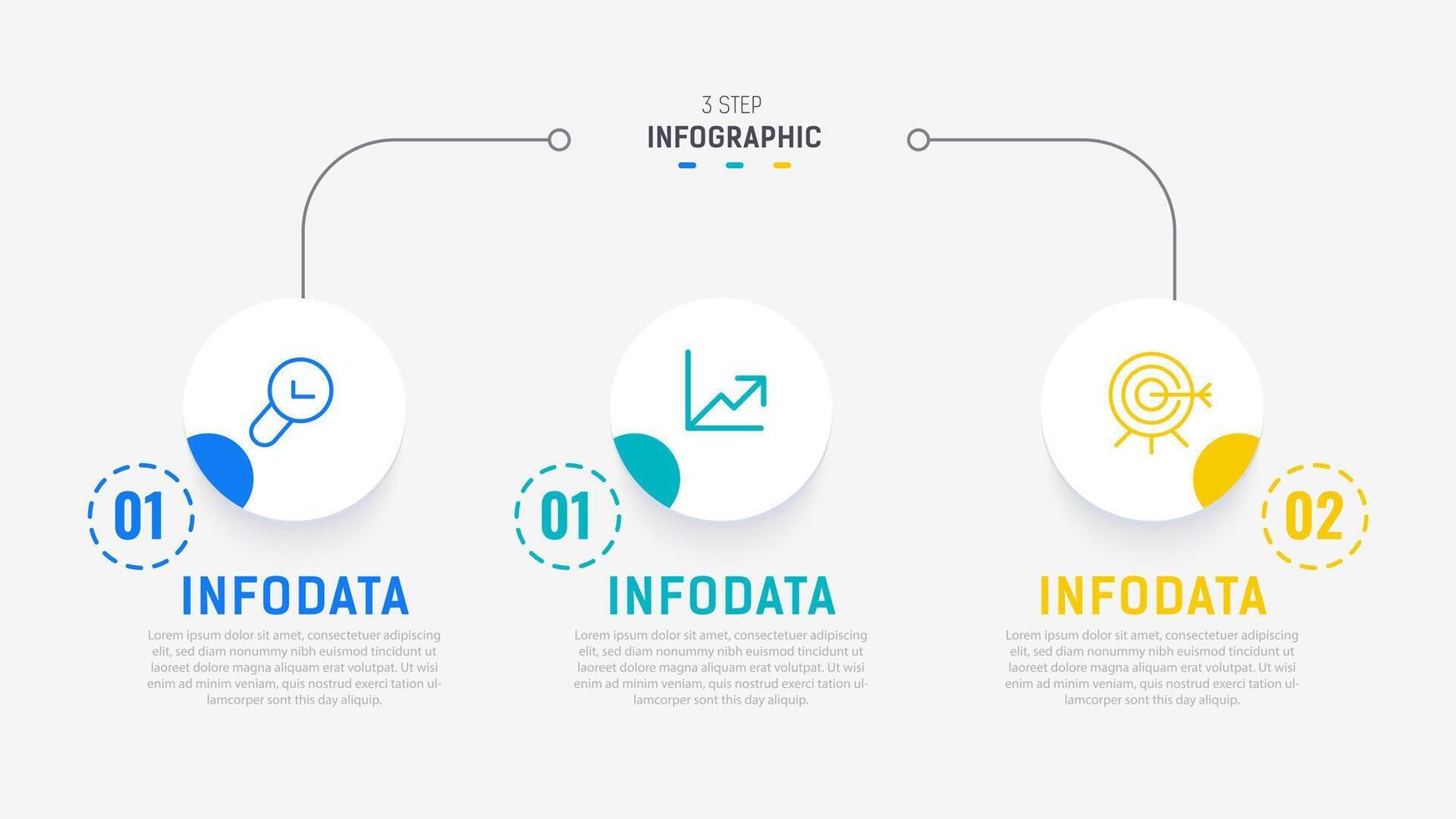 três degrau infográfico rótulo Projeto modelo com linha ícones. processo passos diagrama, apresentações, fluxo de trabalho disposição, bandeira, fluxo gráfico, informação gráfico ilustração. vetor