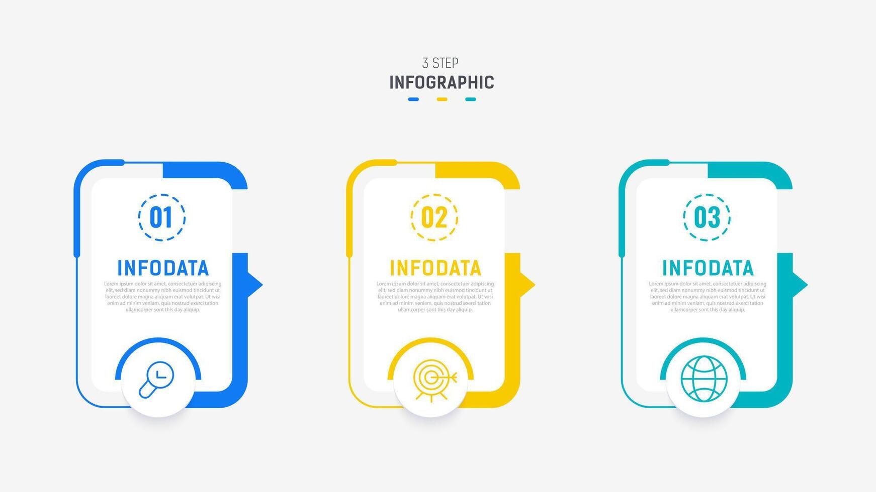 três degrau infográfico rótulo Projeto modelo com linha ícones. processo passos diagrama, apresentações, fluxo de trabalho disposição, bandeira, fluxo gráfico, informação gráfico ilustração. vetor