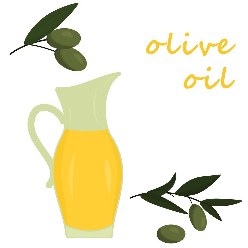 Oliva óleo jarra e Oliva ramo vetor