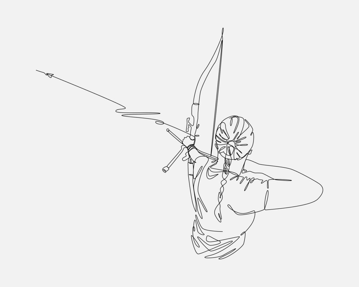 fêmea tiro com arco dentro contínuo 1 linha desenhando estilo. editável AVC. tiro com arco esporte. gráfico ilustração vetor