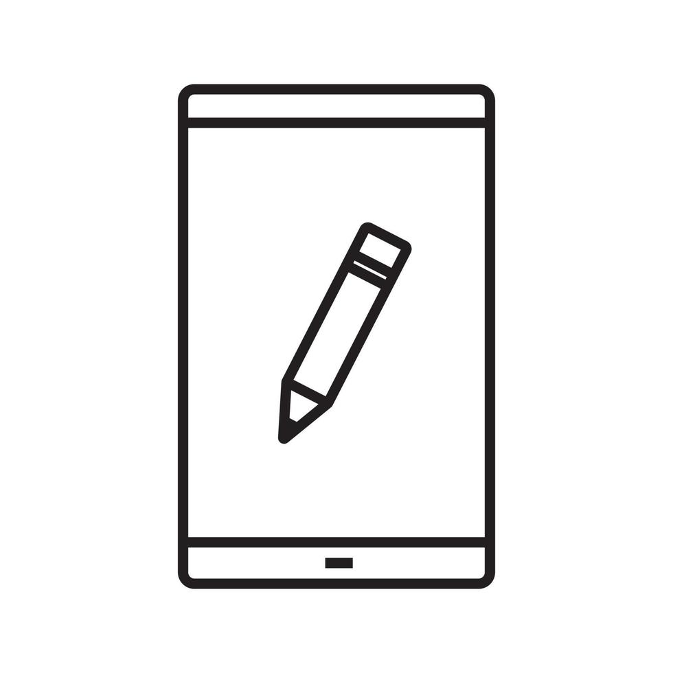 ícone linear do app do bloco de notas do smartphone. ilustração de linha fina. telefone inteligente com símbolo de contorno de lápis. desenho de contorno isolado de vetor