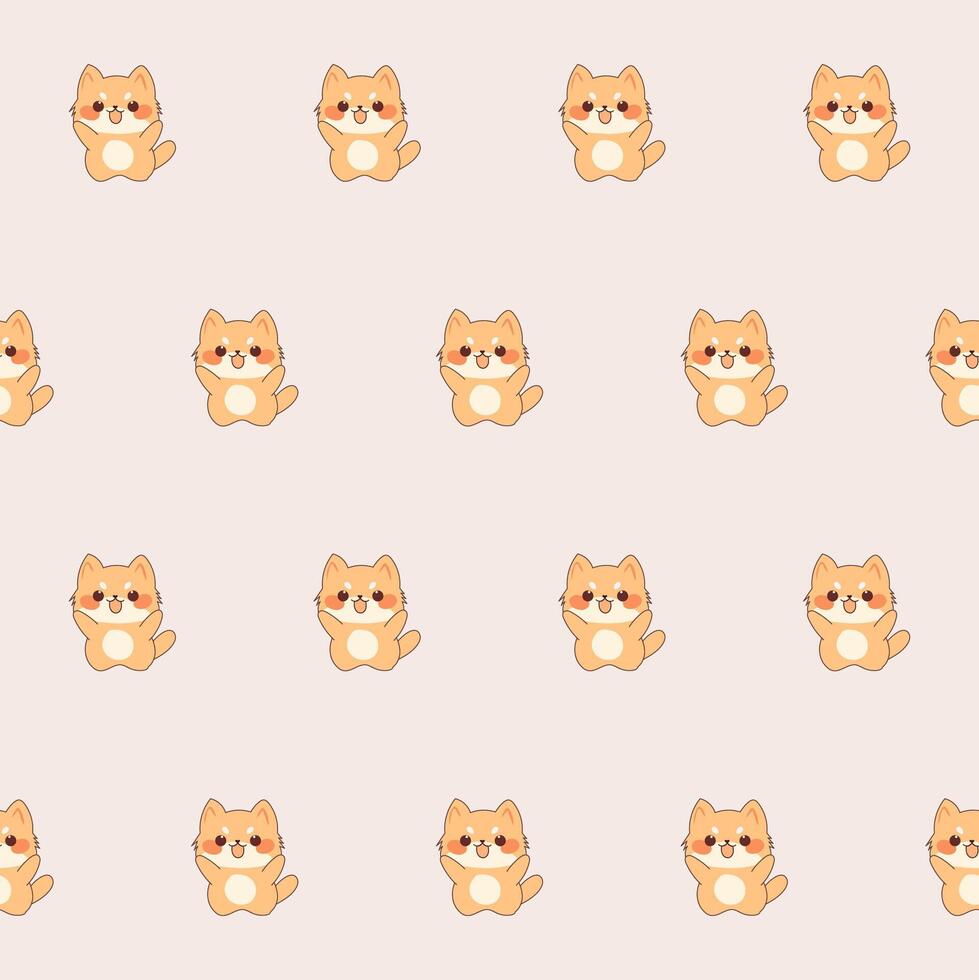 fofa kawaii gato personagem desatado padronizar. infantil engraçado têxtil tecido impressão amostra. desenho animado positivo gato animal feliz aniversário presente invólucro papel Projeto vetor