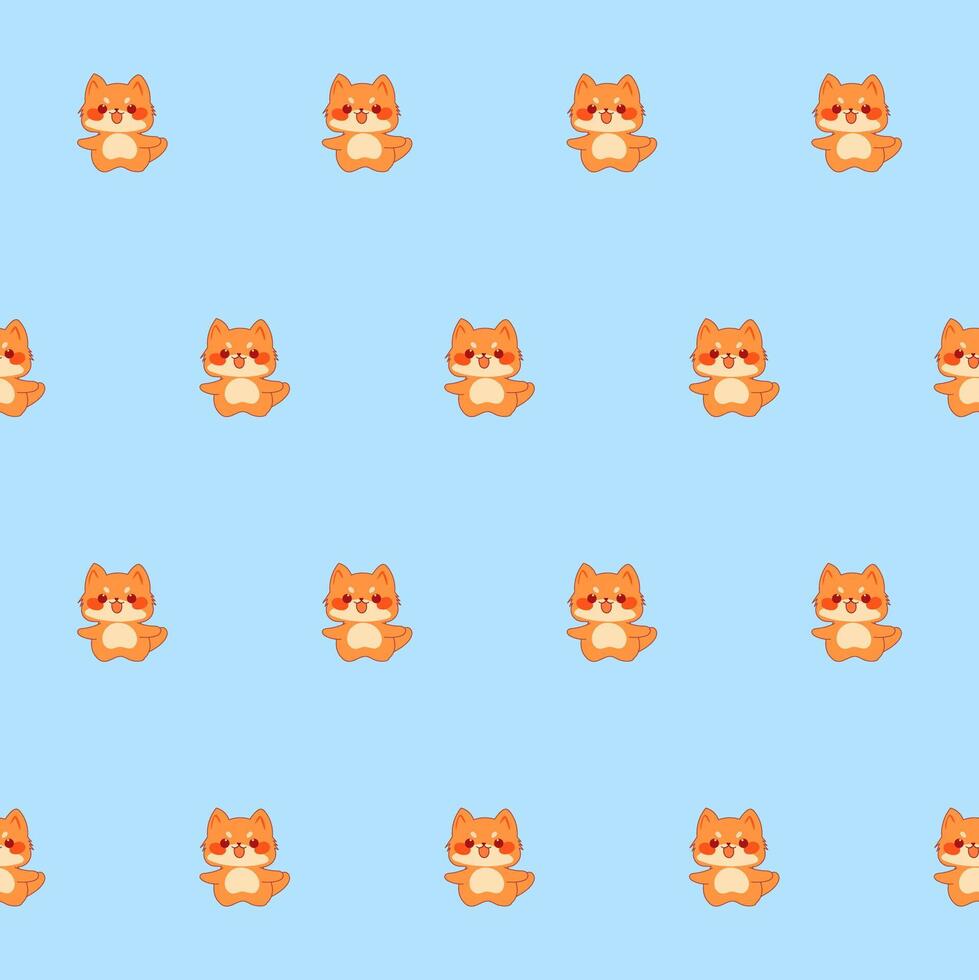 fofa kawaii gato personagem desatado padronizar. infantil engraçado têxtil tecido impressão amostra. desenho animado positivo gato animal feliz aniversário presente invólucro papel Projeto vetor