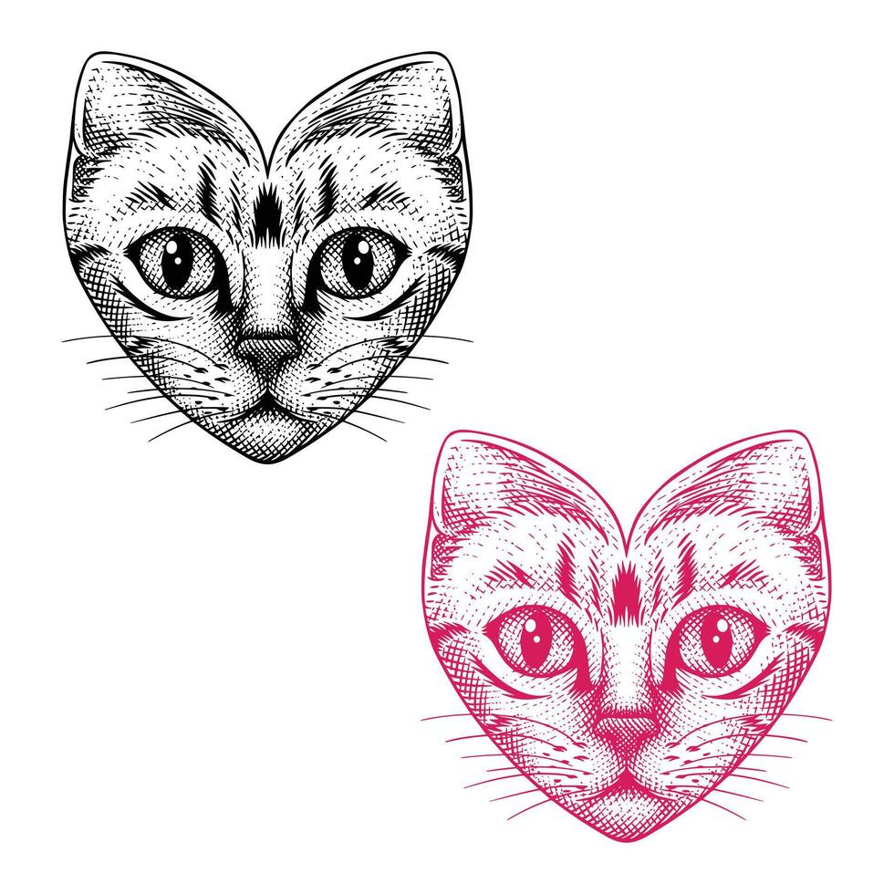 coração em forma gato vintage ilustração vetor