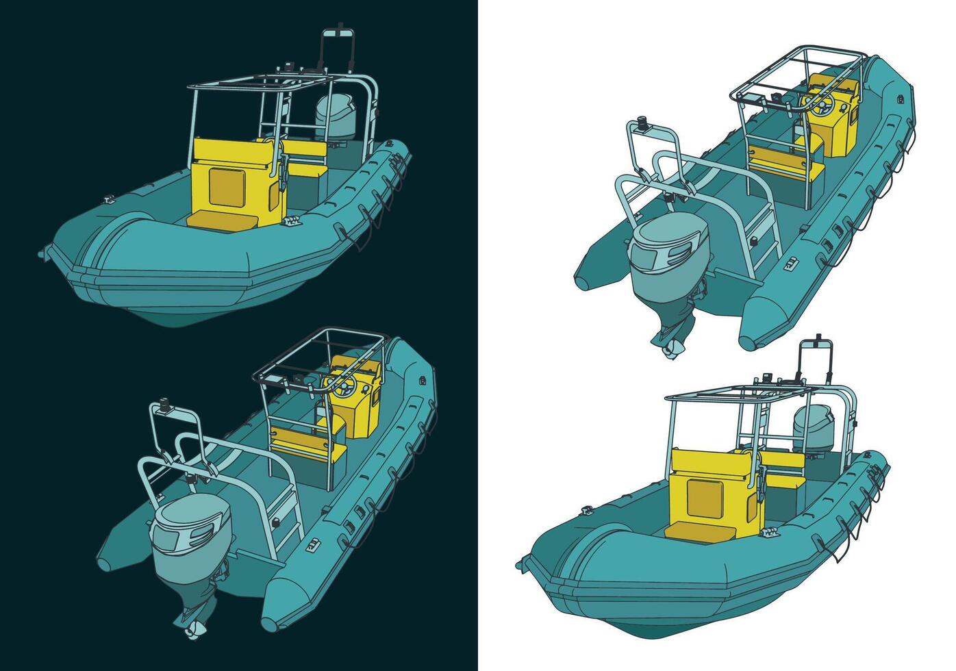 rígido inflável barco ilustrações vetor