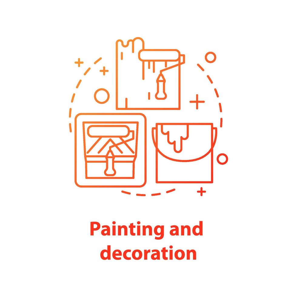 ícone do conceito de pintura e decoração. ilustração de linha fina de ideia de design de interiores. renovação. desenho de contorno isolado de vetor