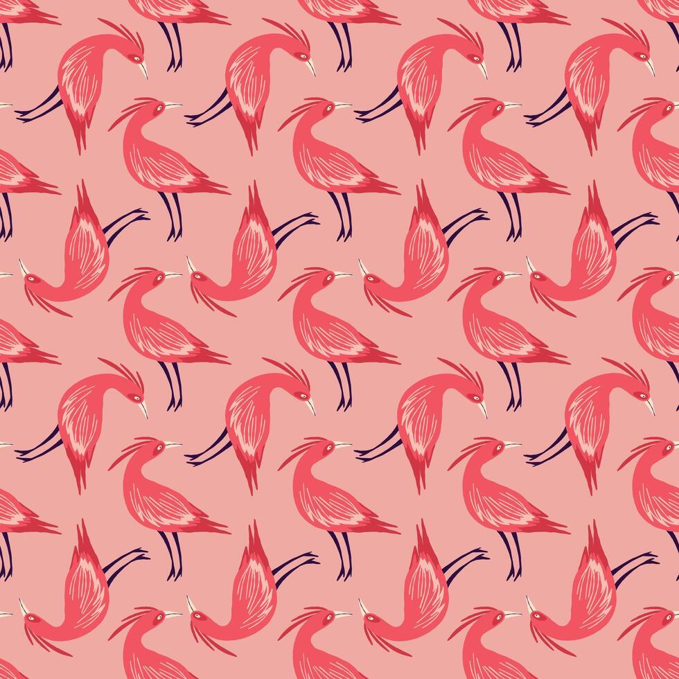 uma Rosa e vermelho pássaro estampado tecido com pássaros do vários tamanhos e posições vetor