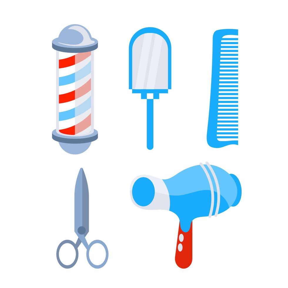 cabeleireiro ferramentas. barbearia acessórios fofa elementos isolado definir. vetor