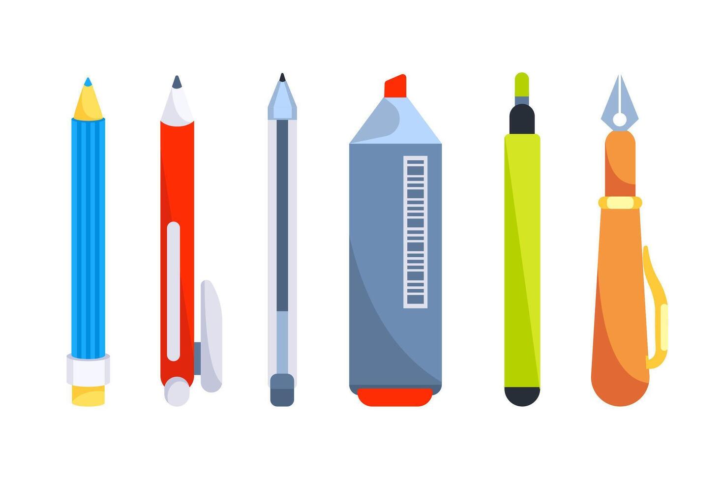 canetas e lápis. escrevendo caneta, lápis e marcadores. escritório papelaria. vetor