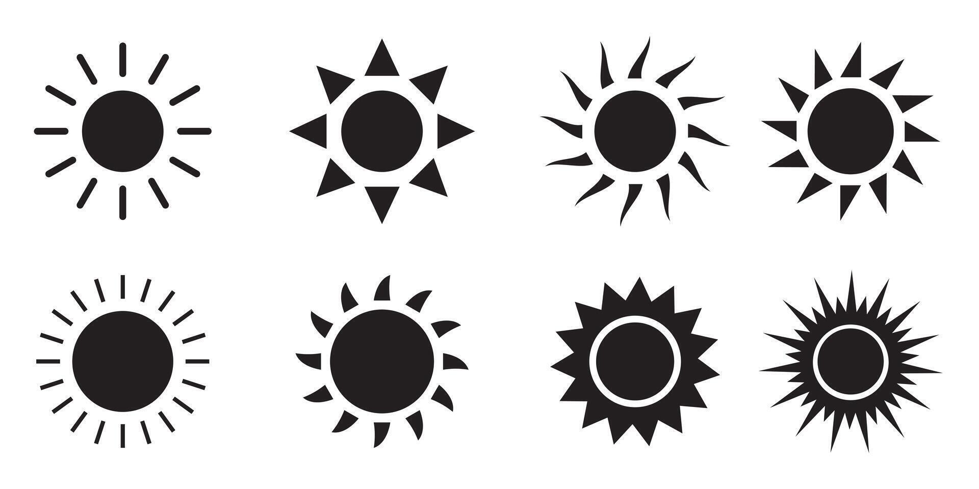 Sol ícone definir, Sol símbolo Preto sóis Estrela ícones coleção verão luz solar, natureza, céu pôr do sol vetor