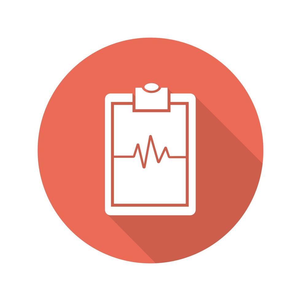 ícone de sombra longa do design plano da área de transferência do eletrocardiograma. Monitor cardíaco. ecg. símbolo da silhueta do vetor