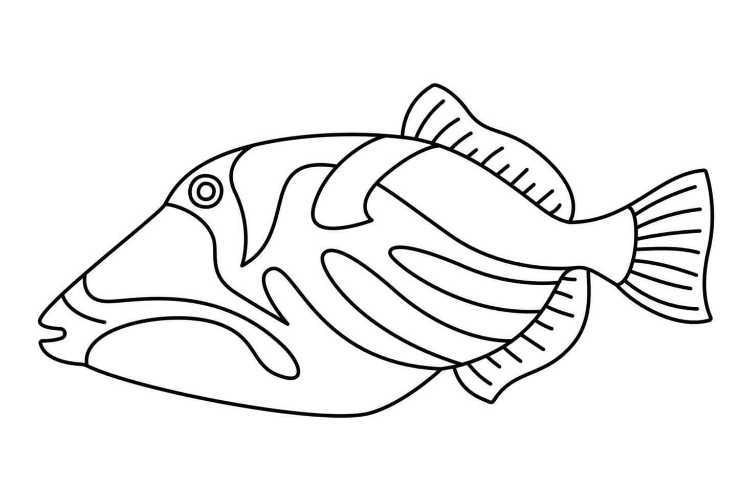 tropical peixe. simples mão retirou. isolado em branco fundo. rabisco peixe linha arte desenho. arte terapia coloração página para crianças e adultos. Preto e branco ilustração vetor