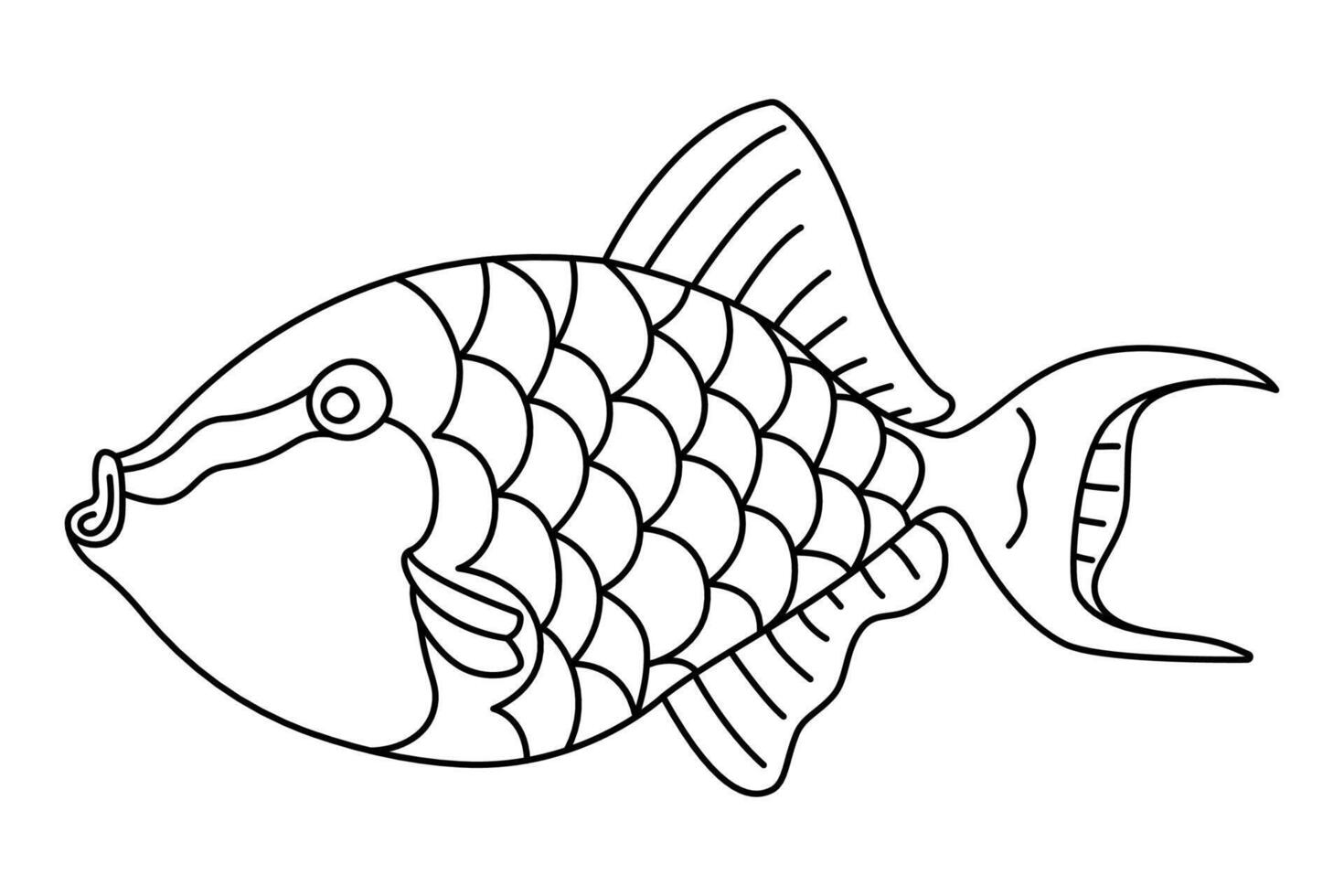 tropical peixe. simples mão retirou. isolado em branco fundo. rabisco peixe linha arte desenho. arte terapia coloração página para crianças e adultos. Preto e branco ilustração vetor