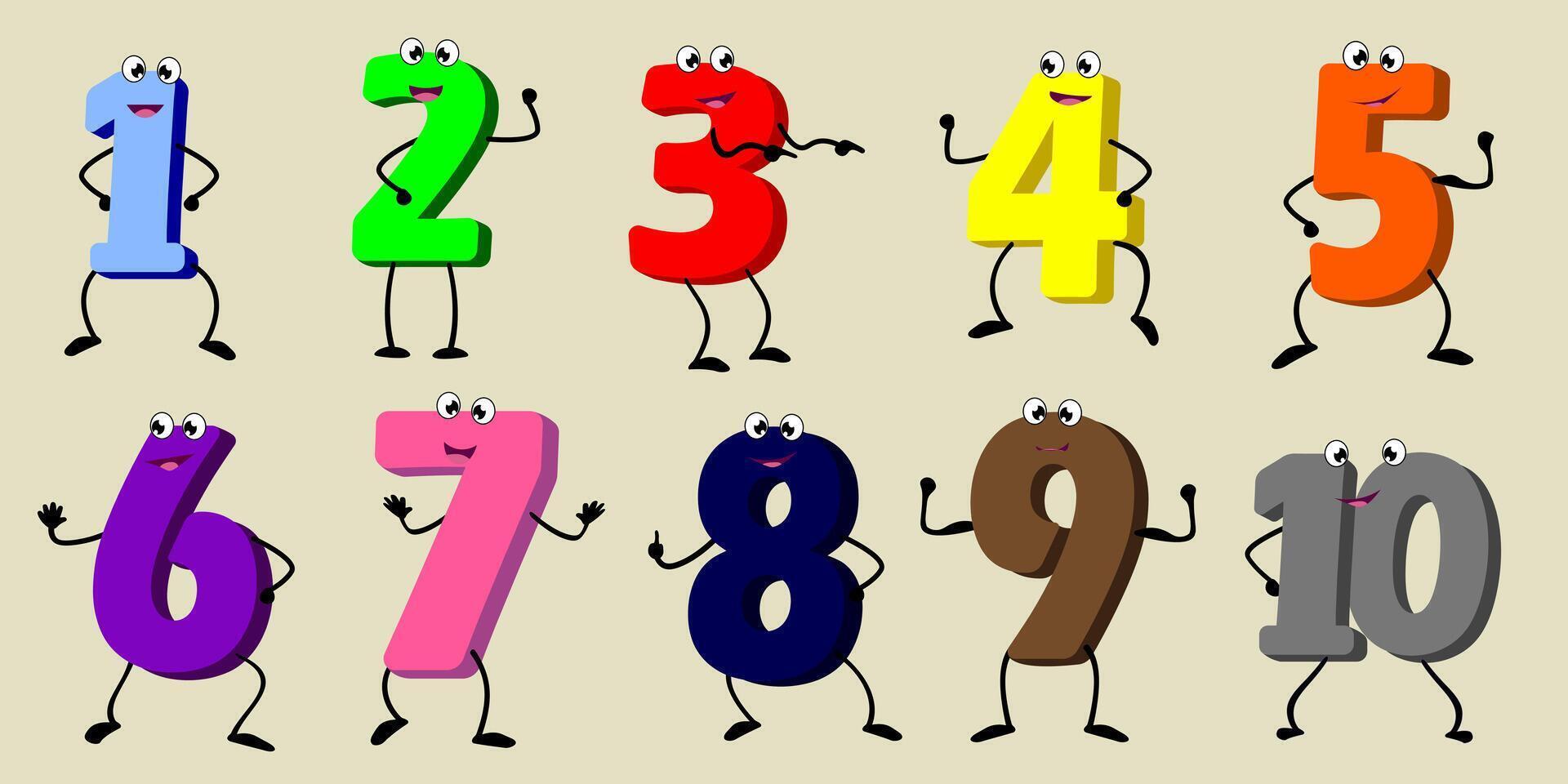 conjunto do fofa desenho animado números e matemática Operação sinais. isolado em bonita colori fundo. colorido. vetor