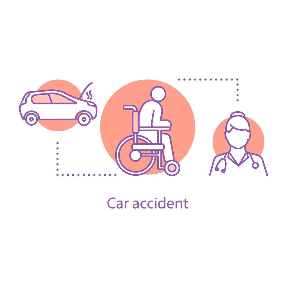 ícone do conceito de lesão de acidente de carro. ilustração de linha fina de ideia de seguro de saúde. compilação de acidente de carro. desenho de contorno isolado de vetor