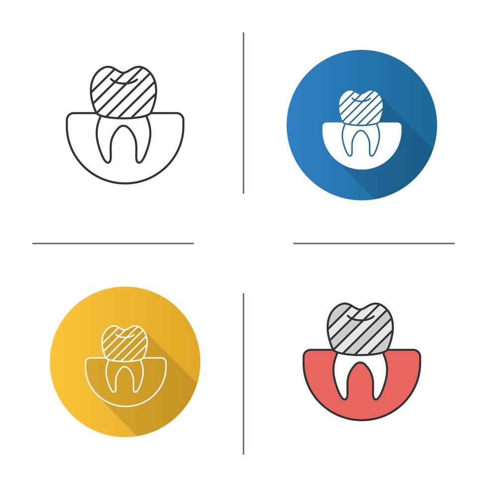 ícone da coroa dentária. restauração dentária. design plano, estilos lineares e de cores. ilustrações vetoriais isoladas vetor