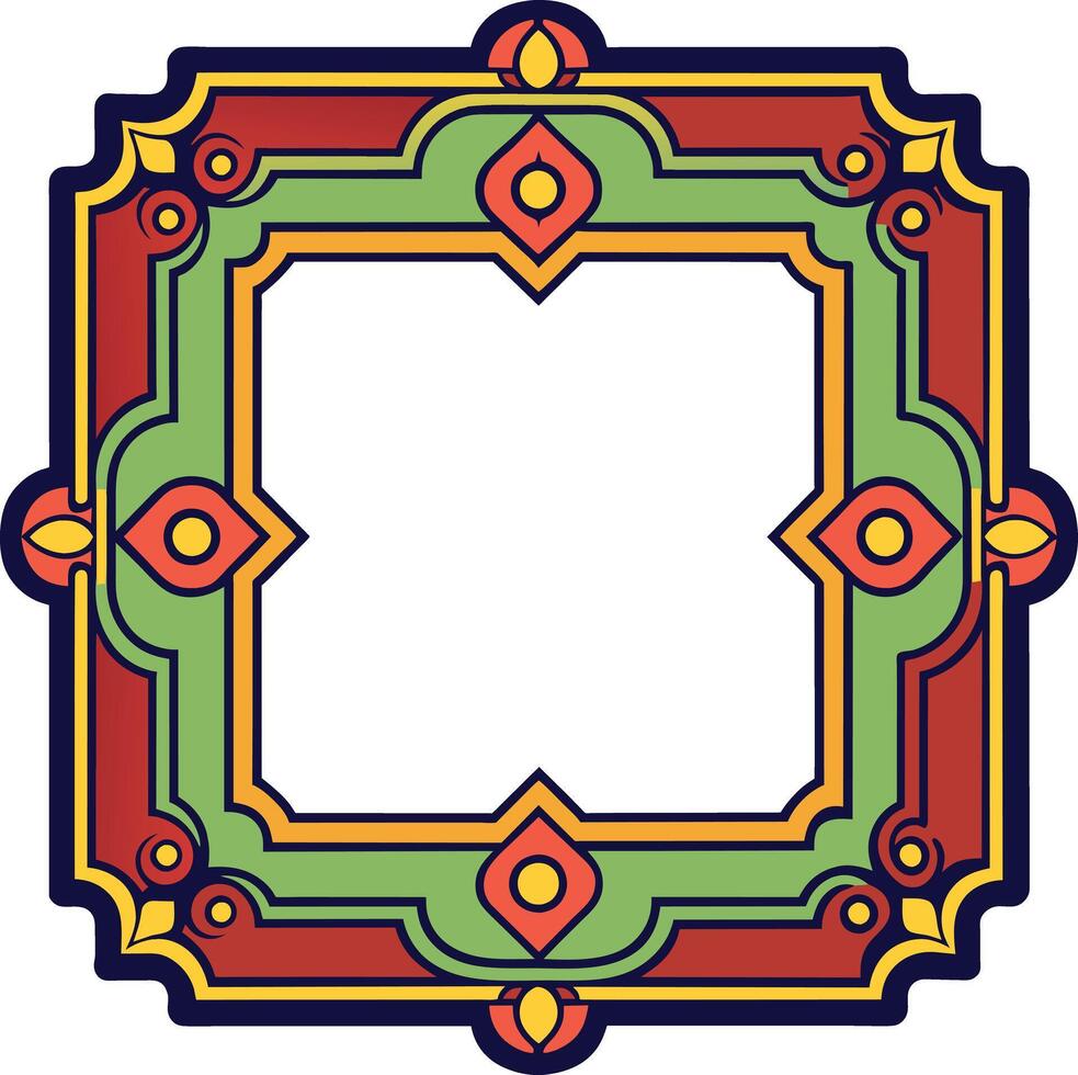a ornamentado quadrado quadro, Armação com uma vermelho, verde e amarelo cor esquema vetor