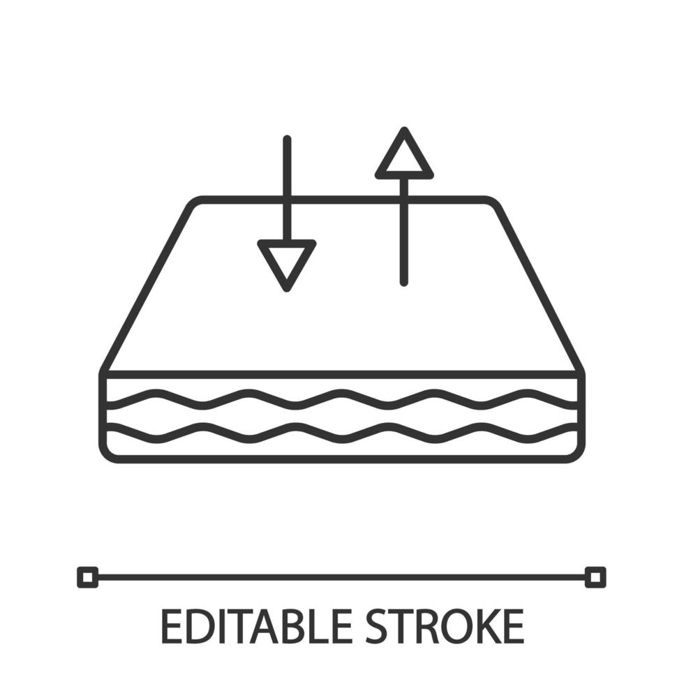 ícone linear de colchão respirável. ilustração de linha fina. Colchão de berço com capa de tecido respirável. circulação de ar. símbolo de contorno. desenho de contorno isolado do vetor. curso editável vetor