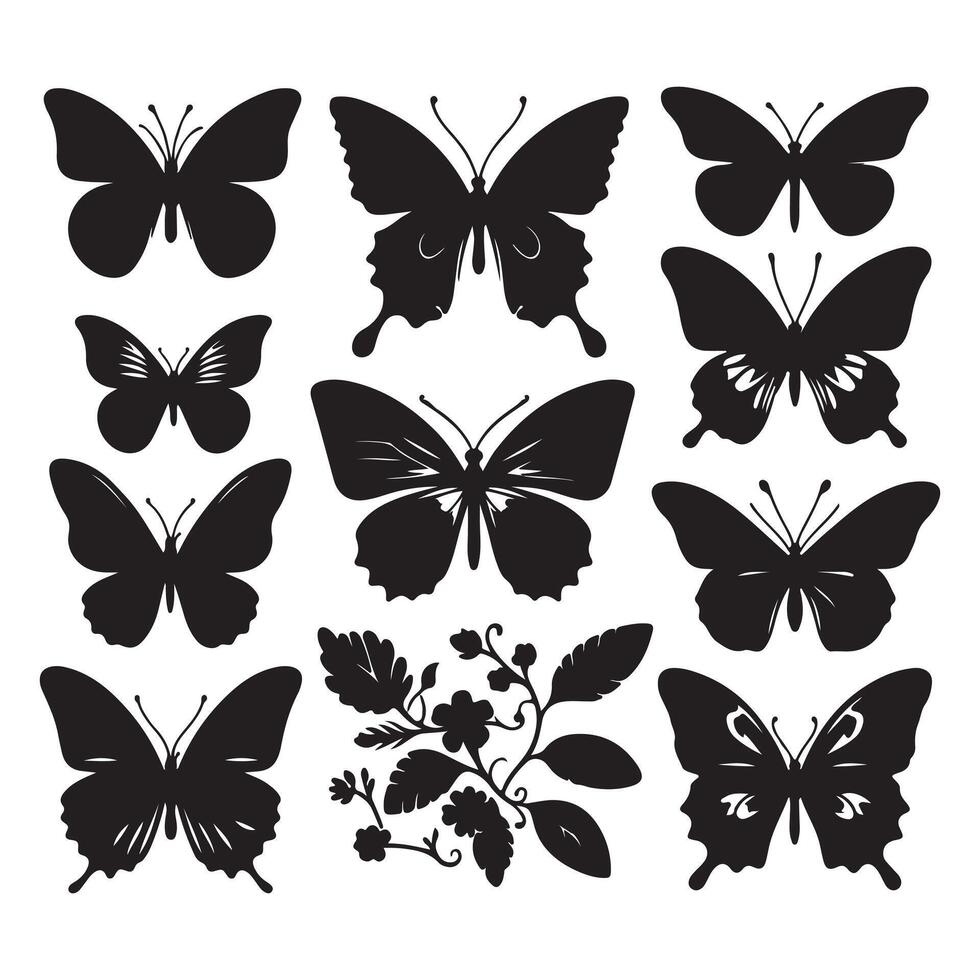 conjunto do borboletas silhueta isolado em ilustração vetor