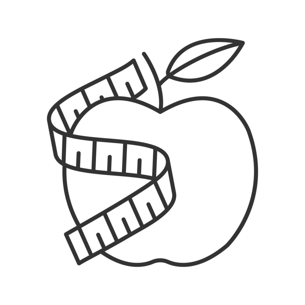 fita métrica em torno do ícone linear da apple. ilustração de linha fina. nutrição saudável. símbolo de contorno de dieta. desenho de contorno isolado de vetor