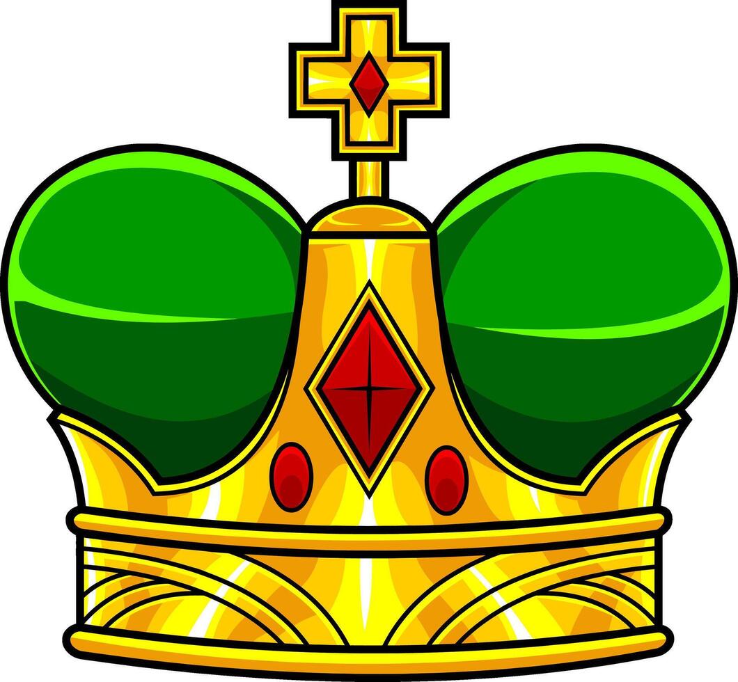 desenho animado dourado coroa com vermelho diamantes vetor