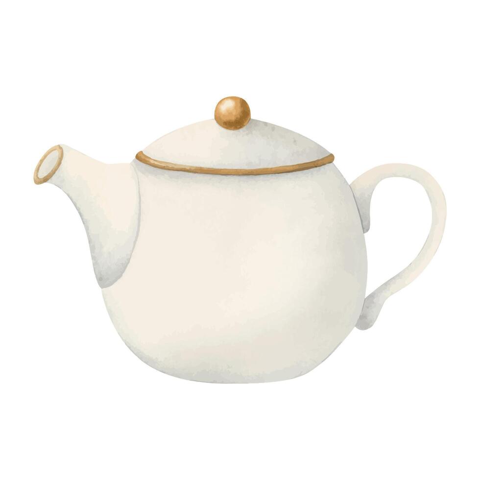 branco porcelana cerâmico chaleira aguarela ilustração para ervas chá pacotes, elegante festa convites vetor