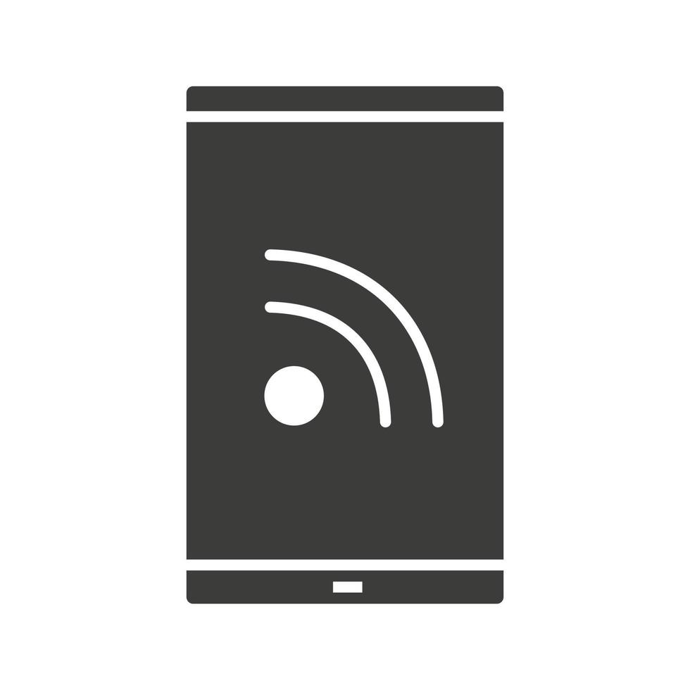 ícone de glifo de feed de rss do smartphone. símbolo da silhueta. espaço negativo. ilustração isolada do vetor
