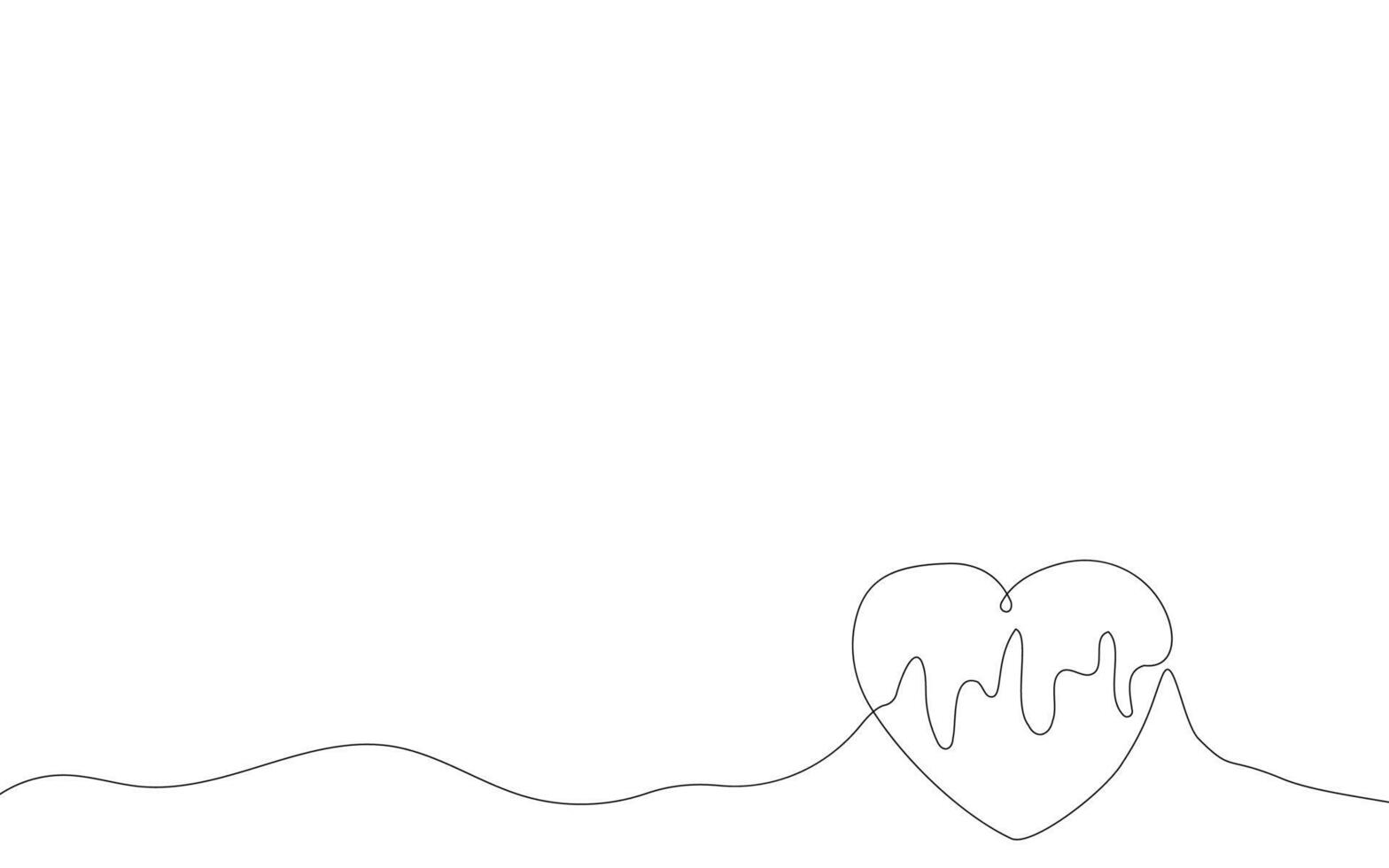 esboço coração com coração batida 1 linha contínuo desenhando ilustração, minimalista fundo. mão desenhado linear silhueta fundo vetor