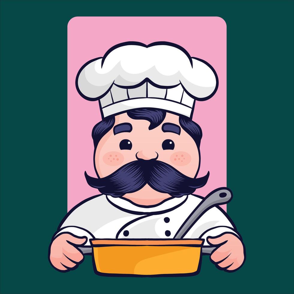 chefe de cozinha com bigode e bigode dentro uma tigela vetor