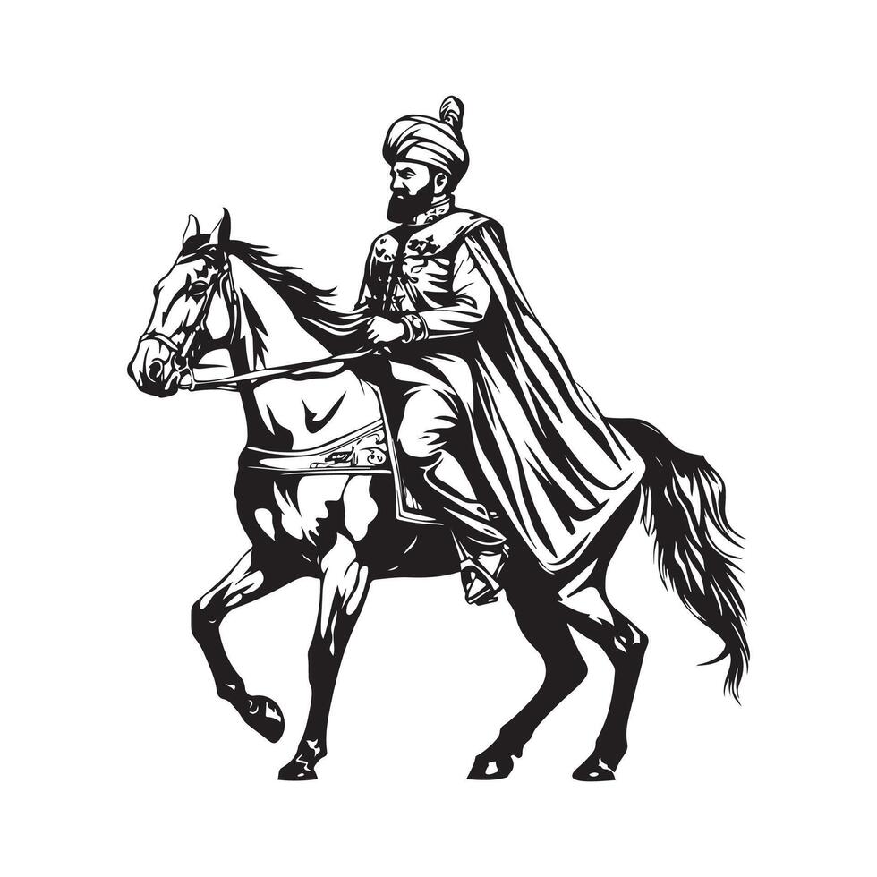 turco Guerreiro em cavalo imagem Projeto em branco fundo vetor