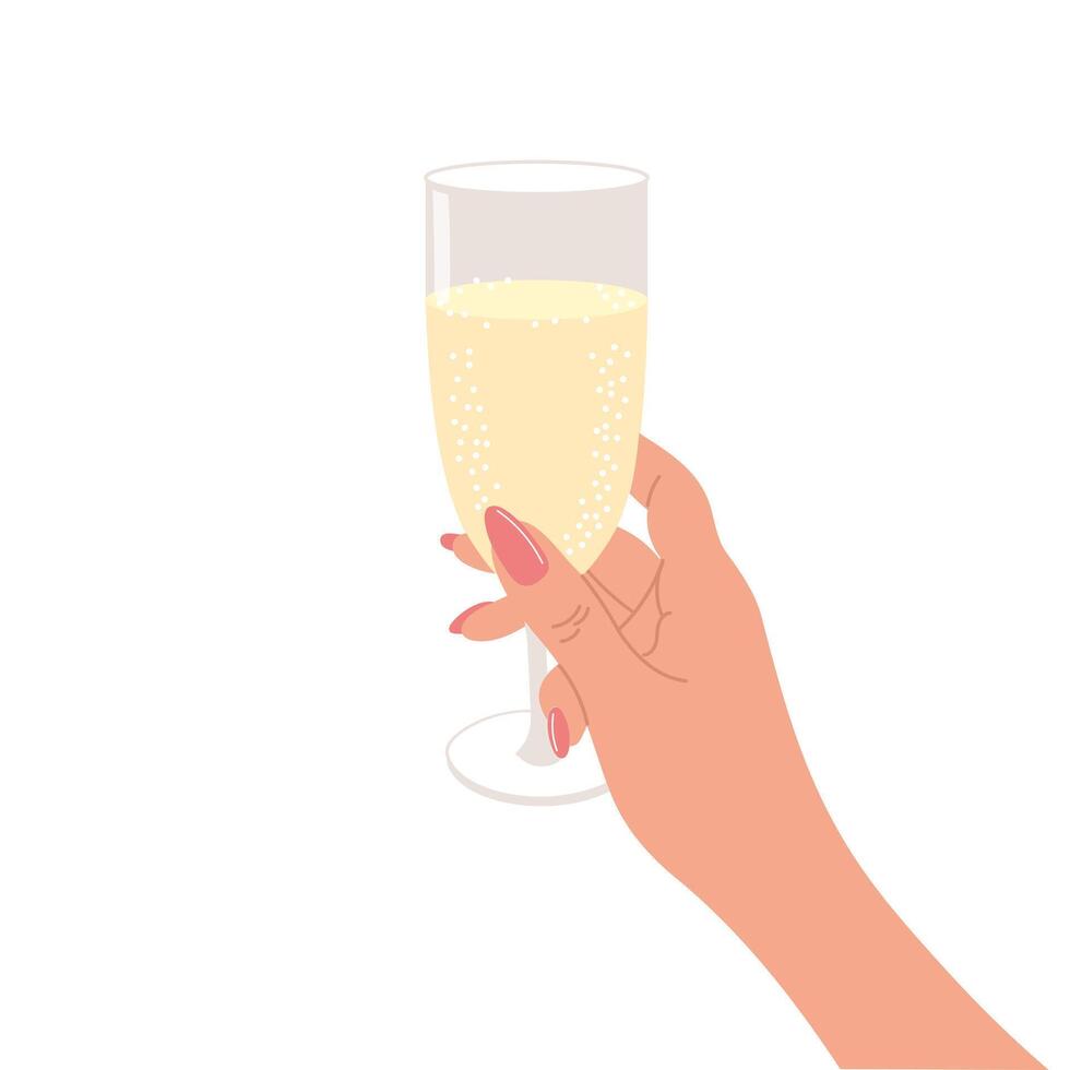 uma vidro do champanhe dentro uma mulher mão. festivo ilustração vetor