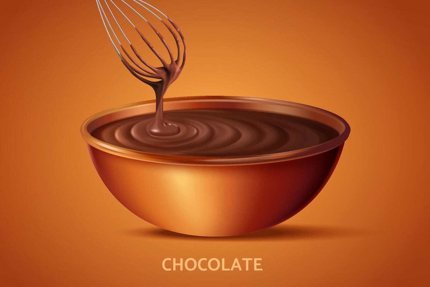 tigela do chocolate creme dentro 3d ilustração, elemento isolado em laranja fundo vetor