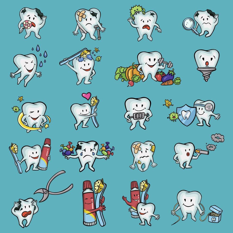 grande conjunto do dentista dentes, oral higiene vetor