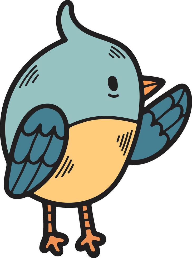 uma desenho animado pássaro com uma aguçado bico é em pé em Está traseiro pernas vetor