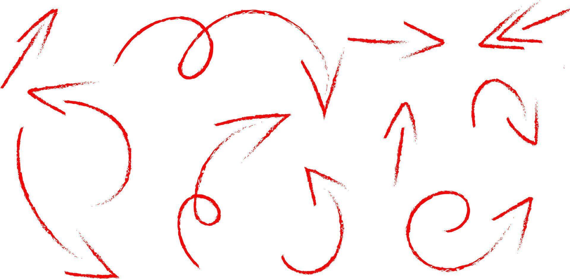 vermelho texturizado Setas; flechas, realçar rabisco conjunto isolado vetor