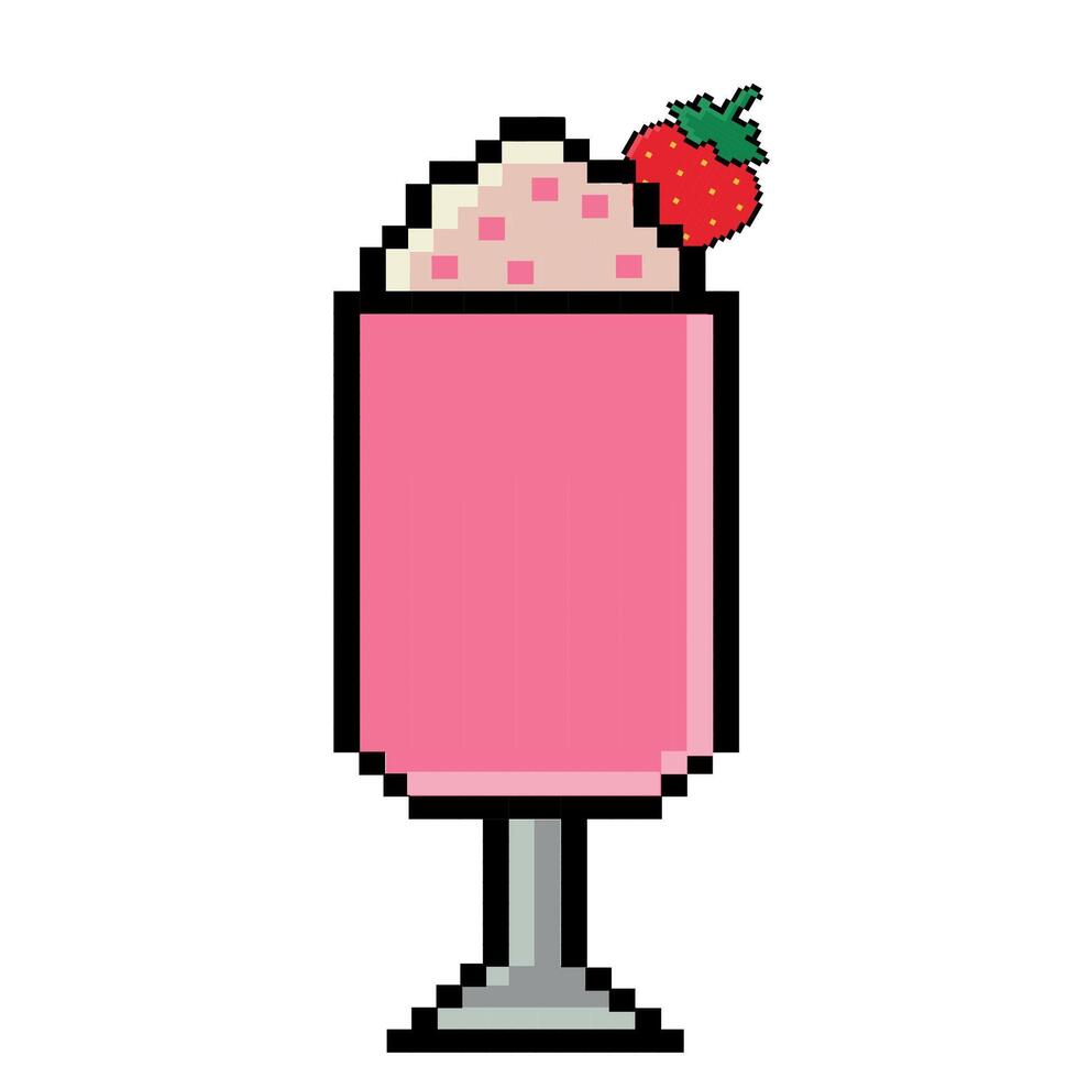 milkshake pixel ícone. anos 80, anos 90 videogames jogos estilo. jogos ativos 8 bits sprite, isolado rua Comida pixel. vetor